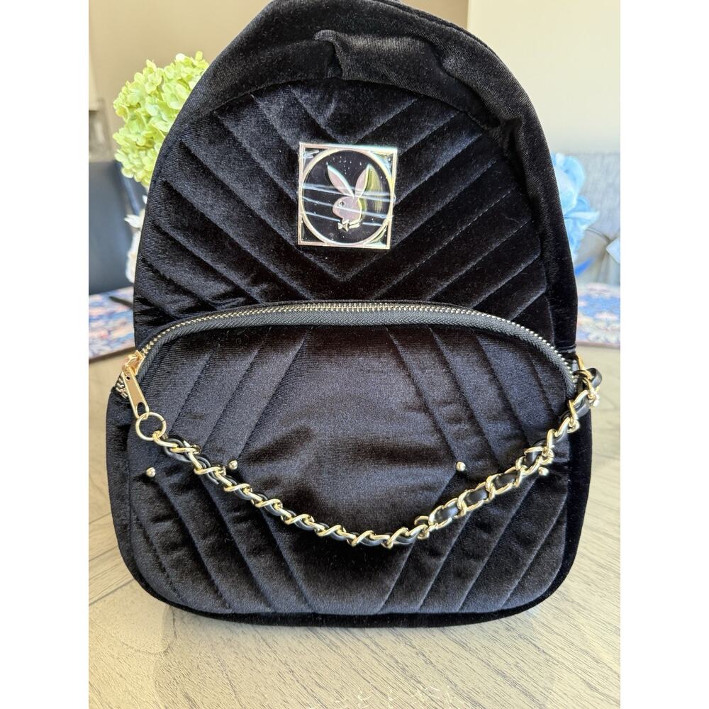 Playboy Black Velvet Mini Backpack With Gold Studs And Hardware Spencer’s NWOT